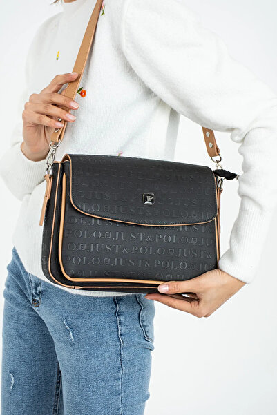 Just Polo Women's Black-Tan Hand and Shoulder Bag-Bd4063