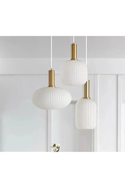 habek avize Rustik Modern Üçlü Opal Cam Sarkıt Avize 40cm Metal Gövde Mat Gol...