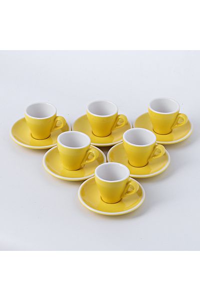 sharpdo 80ML Ceramic Coffee Cup And Saucer Set With Colored Glaze And White Edge