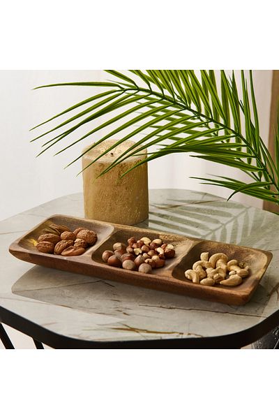MİEN Mien Acacia Three Compartment Snack Bowl - Brown - 25X10 cm