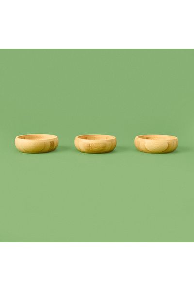 MİEN Mien Set of 3 Round Bamboo Snack Bowls - Brown - 9.5 cm