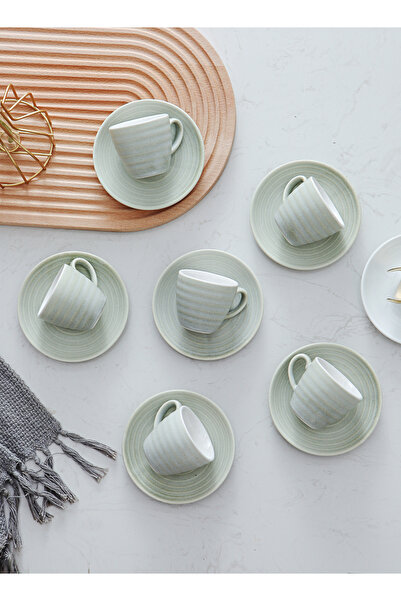 sharpdo 12-Piece Kiln Variable Glaze Process Round Linear Ceramic 100 ml Cup And Saucer