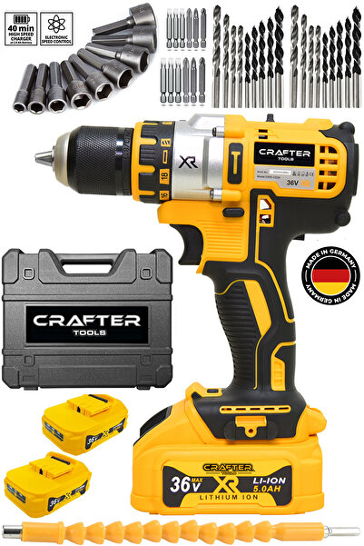 CRAFTERTOOLS 36V 5Ah XR Metal Şanzıman Çelik Mandren Çift Akülü Şarjlı Matkap...