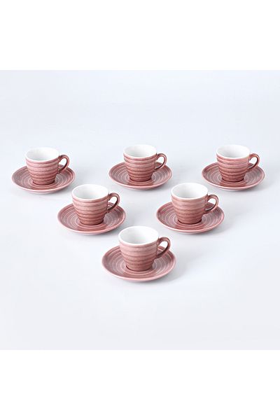Shuer 12-Piece Kiln Variable Glaze Process Round Linear Ceramic 100 ml Cup And Saucer