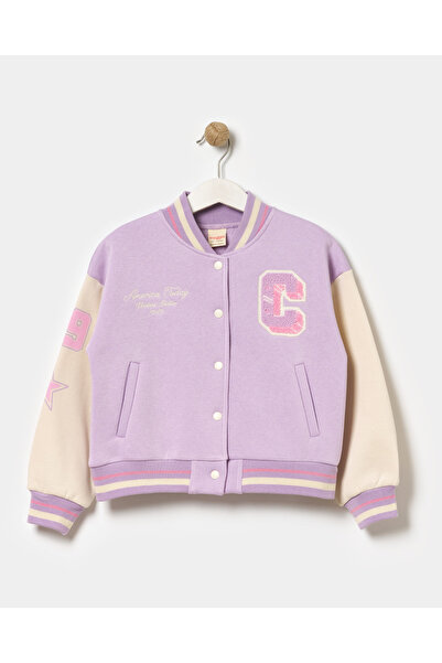 Minipodyum Κοριτσίστικο κεντημένο κουμπωτό μπουφάν Bomber College με κλείσιμο μπροστά