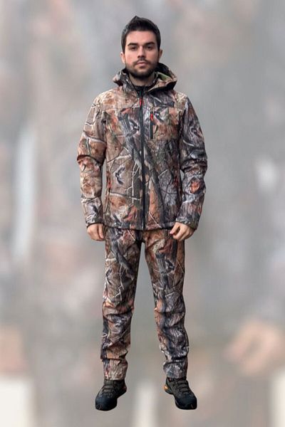 WİDİ Ανδρικό παλτό καμουφλάζ Softshell Forest Pattern - Αδιάβροχο και αντιανεμικό, Χειμερινό υπαίθριο κυνήγι