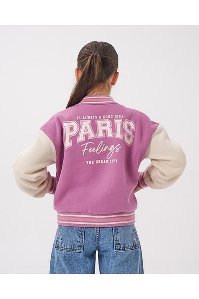 Minipodyum Колежанско бомбардировъчно яке с качулка и щампа с лозунг Paris