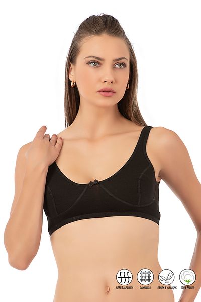 ÖZKAN underwear Özkan 0564 Γυναικείο βαμβακερό ραβδωτό άδειο κύπελλο, μη υποστηριζόμενο, χωρίς σύρμα, χωρίς συρματόσχοινο, Χοντρό λουράκι, μισό σουτιέν