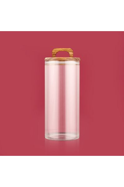 MİEN Mien Acacia Glass Food Container with Lid - Brown / Transparent - 1500 ml
