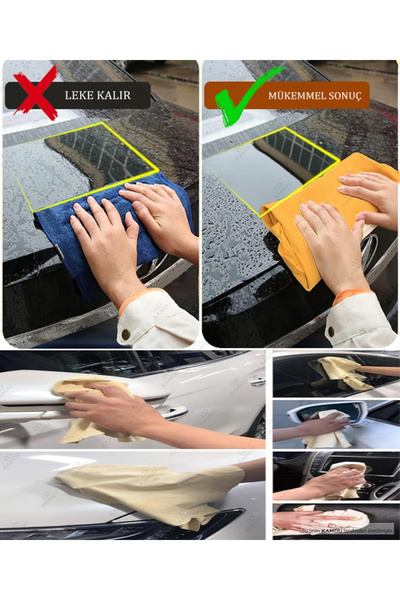 QURRY Büyük Boy 1 Adet 50x70cm Taba Güderi Bezi, Premium Kurulama, Oto Yıkama Bezi, Mikrofiber Bez