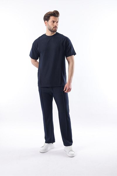 Madmext Ανδρικό κοστούμι Navy Blue μπροστινό πλισέ Overfit E7304