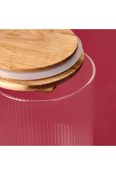 MİEN Mien Acacia Glass Food Container with Lid - Brown / Transparent - 1200 ml