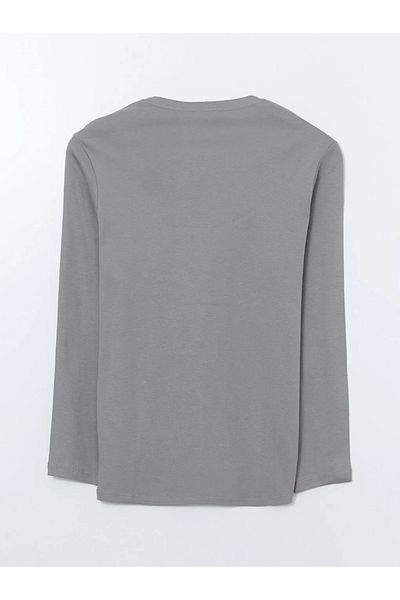 LC Waikiki Lcwaikiki Basic Grey Crew Neck Long Sleeve Combed Cotton Men's T-Shirt