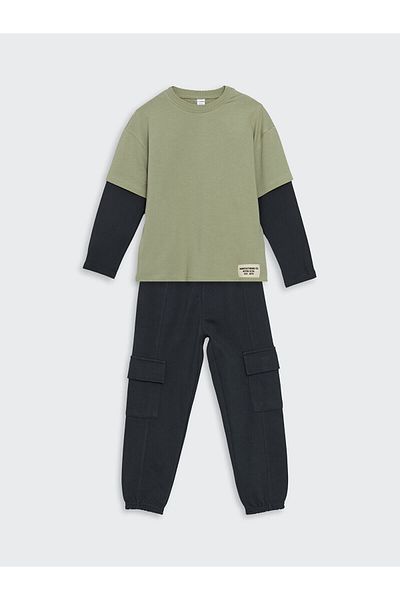 LC Waikiki Boys' Combed Cotton T-Shirt and Cargo Pants 2-Piece