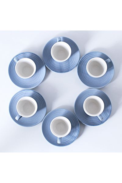 sharpdo 12-Piece Kiln Variable Glaze Process Round Linear Ceramic 100 ml Cup And Saucer