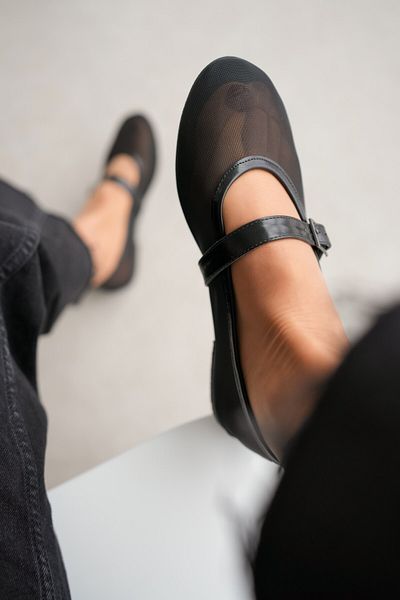 selinshoes Balerini de damă din tul cu vârf oval melon - NEGRI