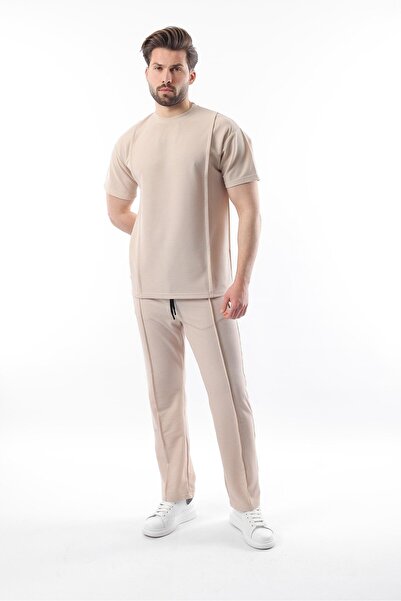 Madmext Bej Önü Pileli Overfit Erkek Takım E7304