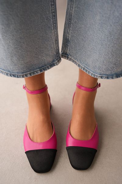 selinshoes Sofia Oval Toe Double Color Women's Ballerinas with Cross-Straps - Fuchia