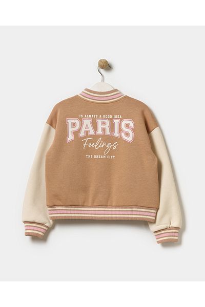 Minipodyum Колежанско бомбардировъчно яке с качулка и щампа с лозунг Paris