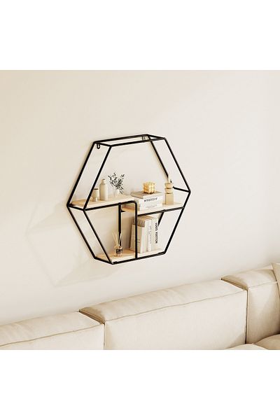 erorex Urban Hexagon 3-Tier Metal Shelf - 48x10x42 cm