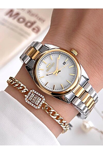 Slazenger 24 Ay Garantili Takvimli Kasa Renk Atmaz Su Geçirmez Kadın Kol Saati Bileklik