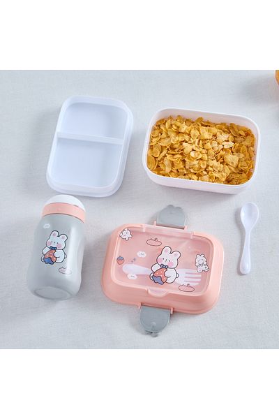 erorex Neo Teddy Lunch Box and Sip Bottle Set with Spoon and Fork - 500 ml