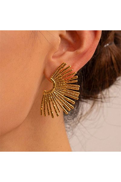 Choice Aeh60199 Women's Vintage Fan Leaf Shape Earrings Stud Temperament Gold Color Big Earrings Personalit