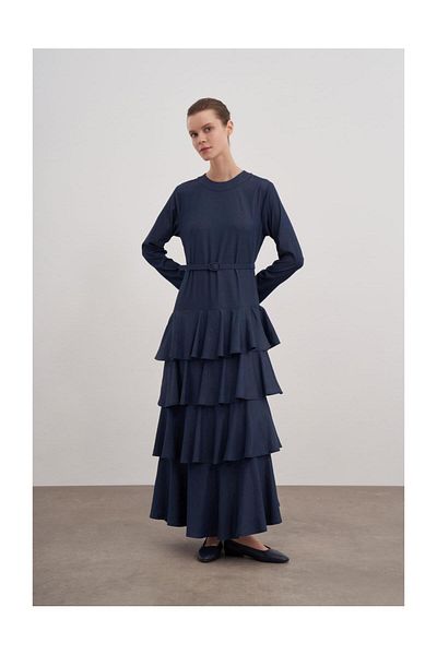 FUSHYA Rochie din denim cu curea cu volane
