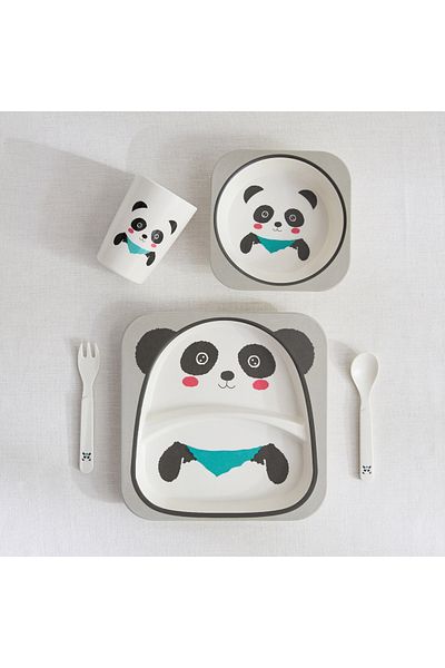 erorex Panda 5-Piece Bamboo Dinner Set