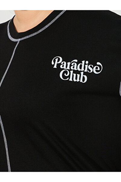 Styli Plus Size Overlock Seam Slogan Print Oversized T-Shirt