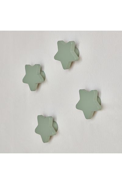 erorex Star Shaped 4-Piece Wooden Wall Hook Set - 6x3x6 cm