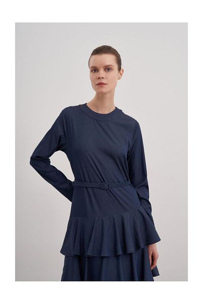 FUSHYA Rochie din denim cu curea cu volane