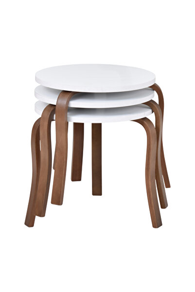 VİLİNZE Eva Ahşap Çok Amaçlı Zigon Tabure (3 Adet)