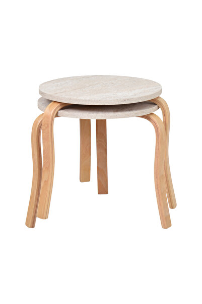 VİLİNZE Eva Ahşap Çok Amaçlı Zigon Tabure (2 Adet)