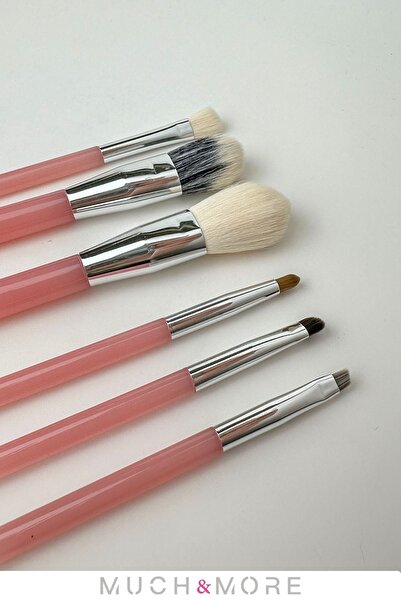 Much and More مجموعة فرش مكياج وردية اللون قابلة للطي مكونة من 6 قطع