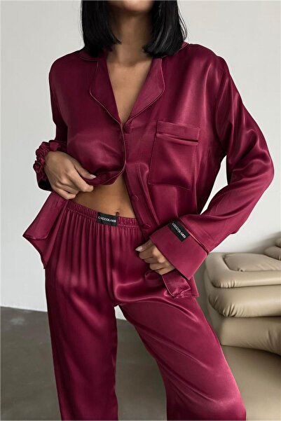 COCCOLARSI Sentimenti Perfetti Bordo Floş Saten Uzun Pijama Takımı
