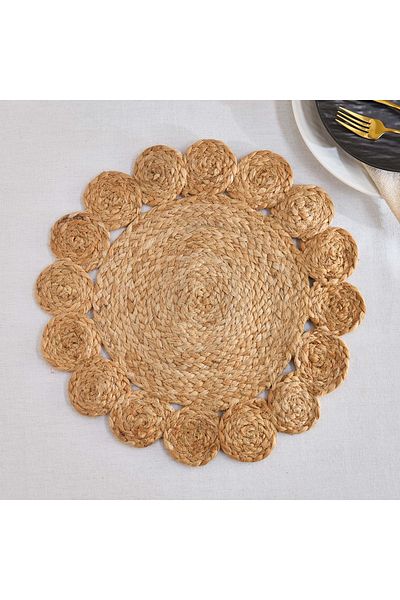 erorex Grain Jute Scallop Round Placemat - 38 cm