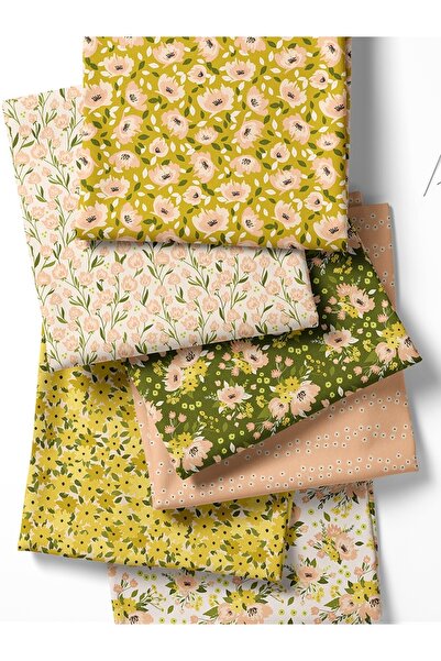 FabricMarket 100% βαμβακερό σατέν ύφασμα – 6 σχέδια λουλουδιών, σε κίτρινες κ...