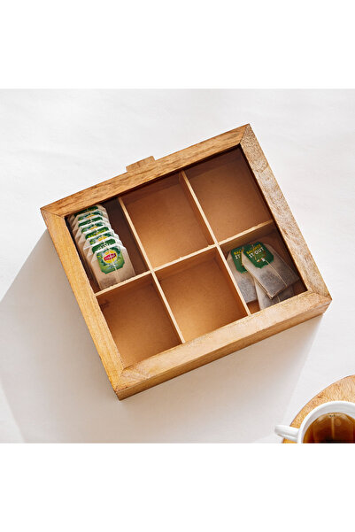 Generic Wooden 6-Compartment Tea Box - 24 cm