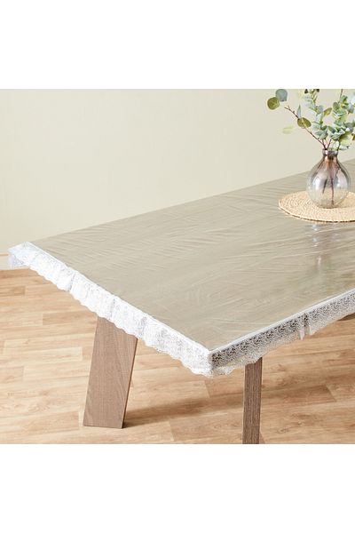 erorex Crystallo Transparent Table Cover with Lace Border - 228x178 cm