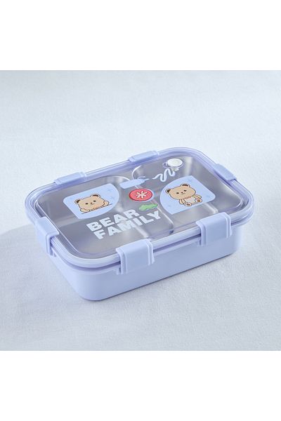 erorex Neo Bear Family 2-Grid Stainless Steel Lunch Box - 800 ml