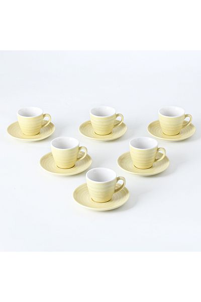 sharpdo 12-Piece Kiln Variable Glaze Process Round Linear Ceramic 100 ml Cup And Saucer