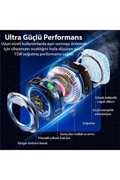 coofbe Göstergeli RGB Işıklı15W Magsfe Uyumlu Kablolu Soğutma Levhalı Ultra Telefon Soğutucu Radyatö