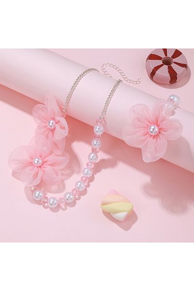 Choice A 2pcs/set Pink Flower Lace Charm Necklace Bracelet Princess Girl Jewelry Set For Daughter Niece Be.