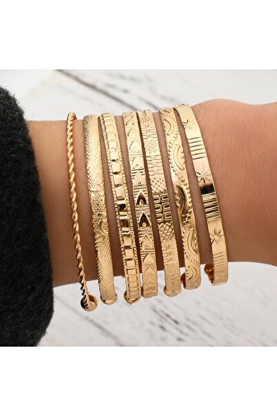 Choice SL-2320 7 قطع/مجموعة أساور يد ذهبية اللون بتصميم نجمة سداسية أنيقة عتيقة