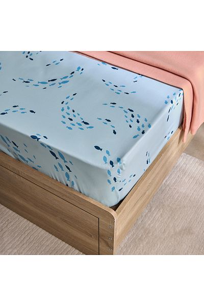 erorex ملاءة سرير Joy Sea World Fishes Twin Microfiber Fitted - 120x200+25 سم