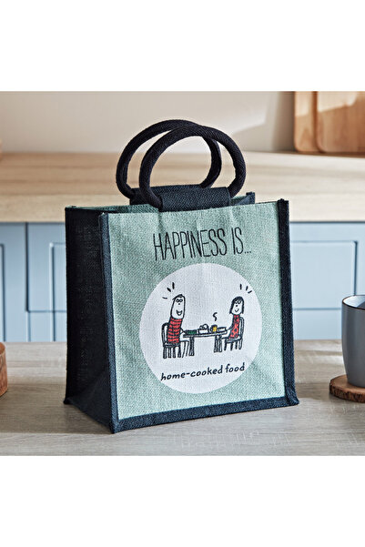 Generic حقيبة غداء متوسطة الحجم مطبوعة عليها عبارة "السعادة هي السعادة" - 25x...