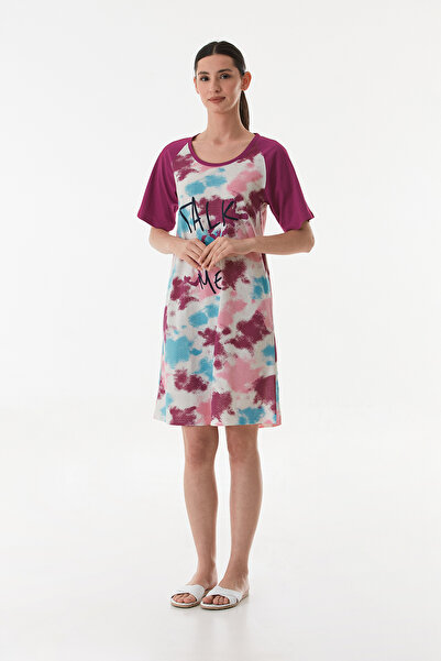 CALİA Γυναικείο νυχτικό φόρεμα με στάμπα με μισό μανίκι, βαμβακερό ύφασμα