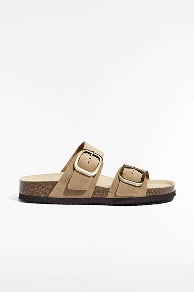 Oysho Buckle split-leather slides