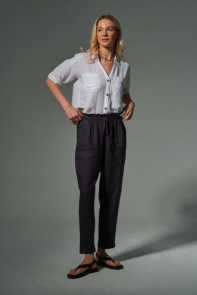 Maule 100% Genuine Linen Carrot Cut Lace up Elastic Women's Trousers @Valensiya